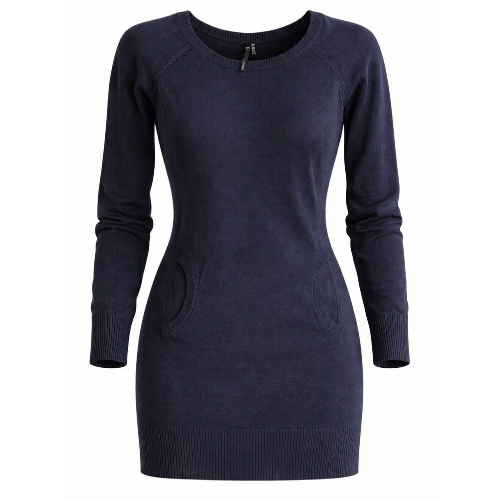 Take Out Black Sweater Dress Size M Bodycon Pockets Fitted Tunic Long Sleeve